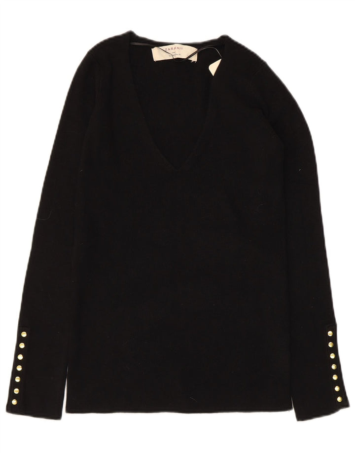 Женский джемпер с v-образным вырезом ZARA UK 12, средний, черный вискоза