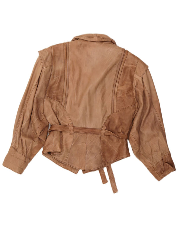 VINTAGE Womens Leather Jacket UK 14 Large Beige