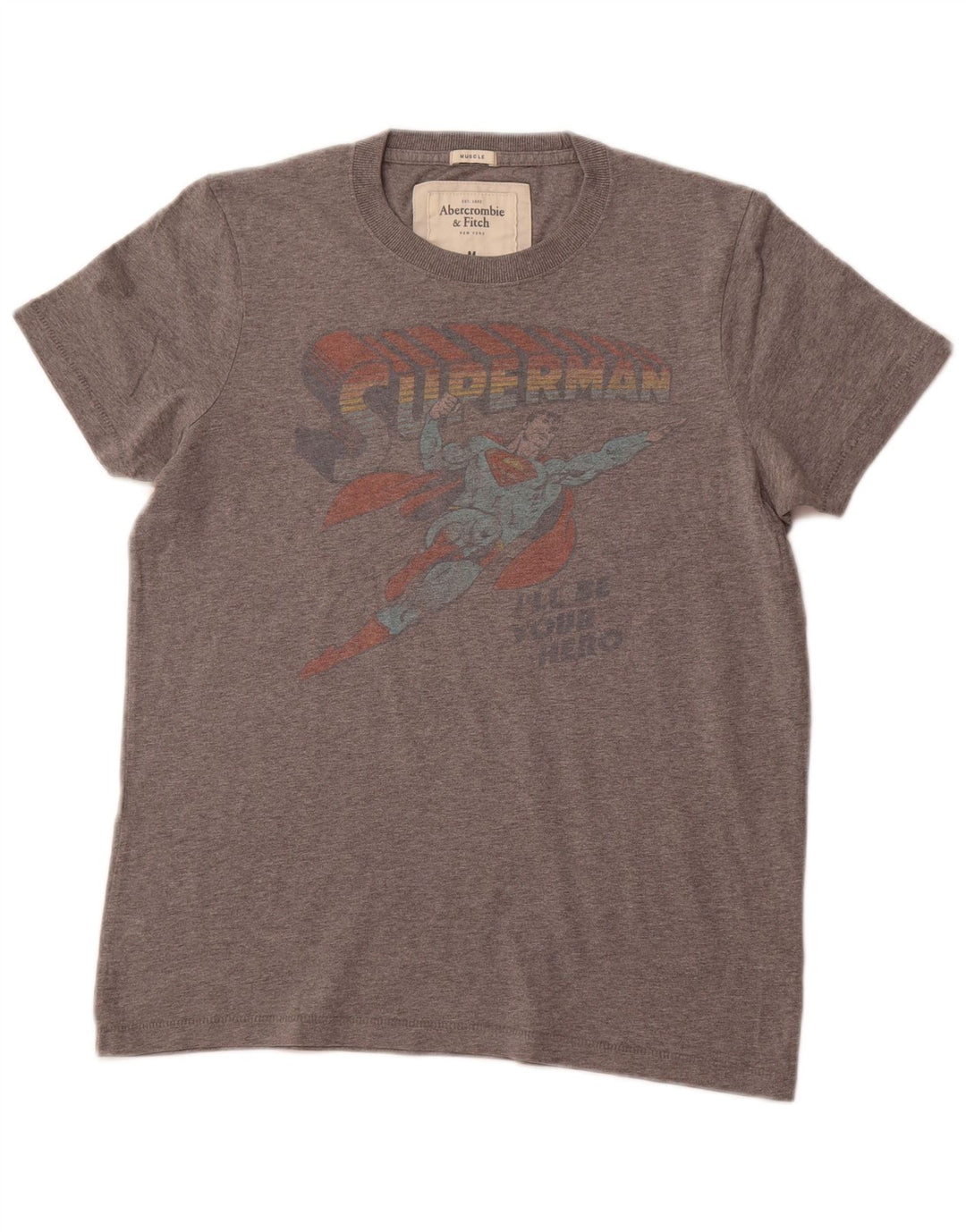 Мужская футболка с рисунком ABERCROMBIE & FITCH, топ среднего размера, серый хлопок, хлопок
