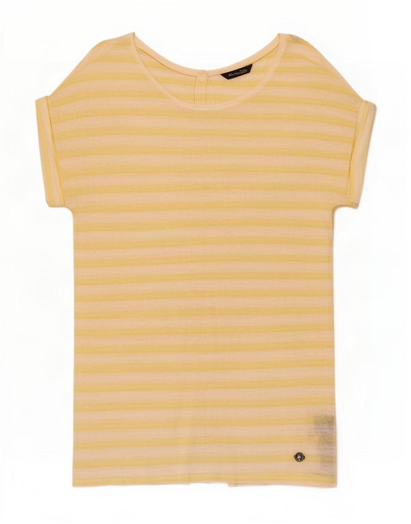 Massimo Dutti Womens Short Sleeve Shirt Blouse UK 18 XL Yellow Striped
