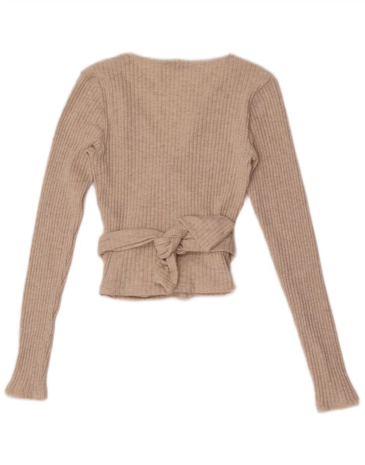 Женский укороченный кардиган с запахом Zara UK 12, средний бежевый полиэстер