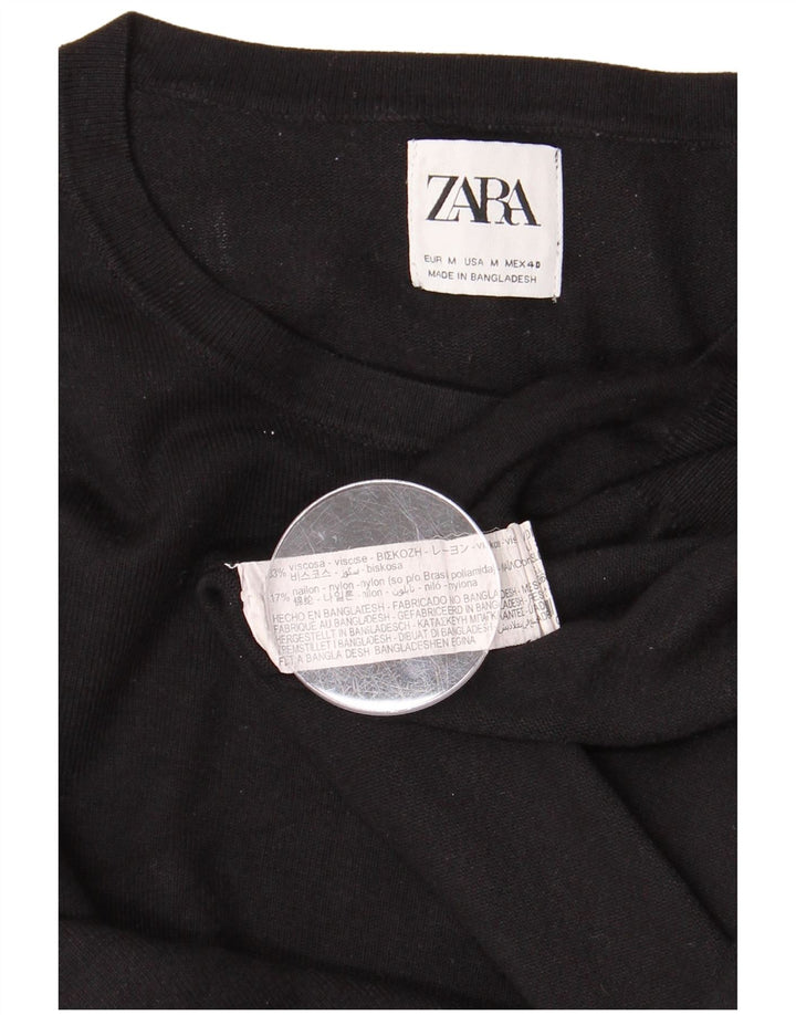 Мужской джемпер с круглым вырезом ZARA, средний черный вискозный свитер