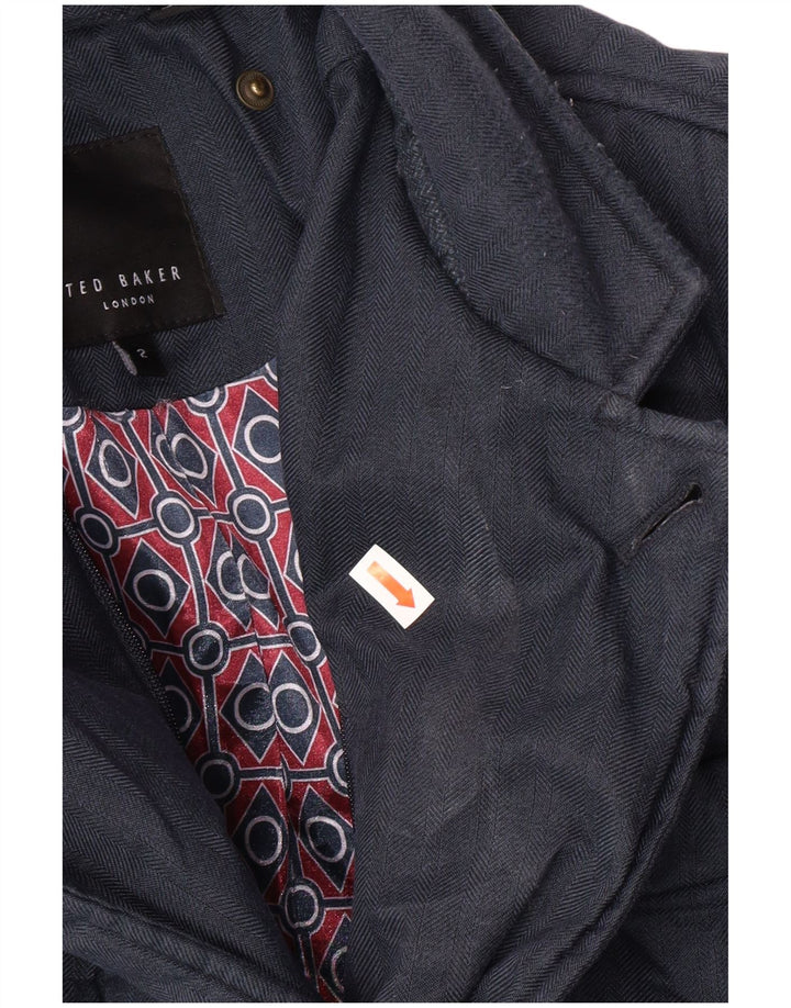 Мужская стеганая куртка TED BAKER, размер 2, маленькая, темно-синяя, с рисунком «елочка», классическая