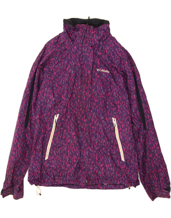 COLUMBIA Womens Hooded Rain Jacket UK 14 Medium Purple Spotted Polyester Vintage Columbia and Second-Hand Columbia from Messina Hembry 