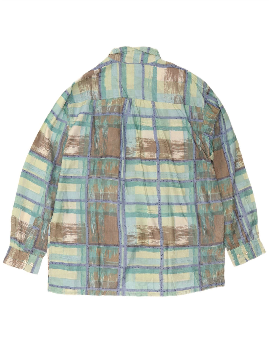 Винтажная мужская рубашка XL в зеленую клетку из шелка