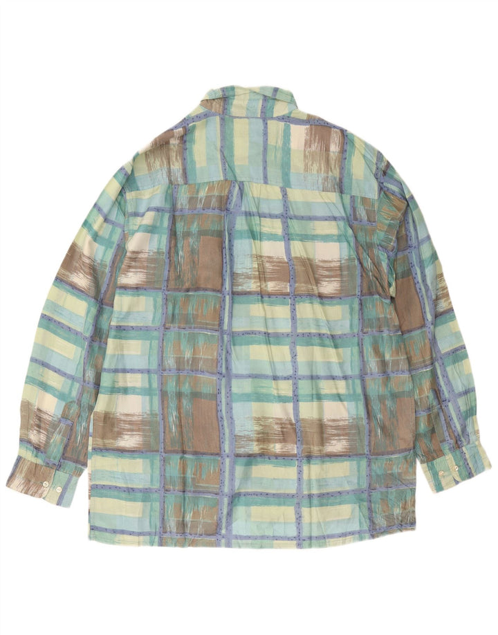 Винтажная мужская рубашка XL в зеленую клетку из шелка