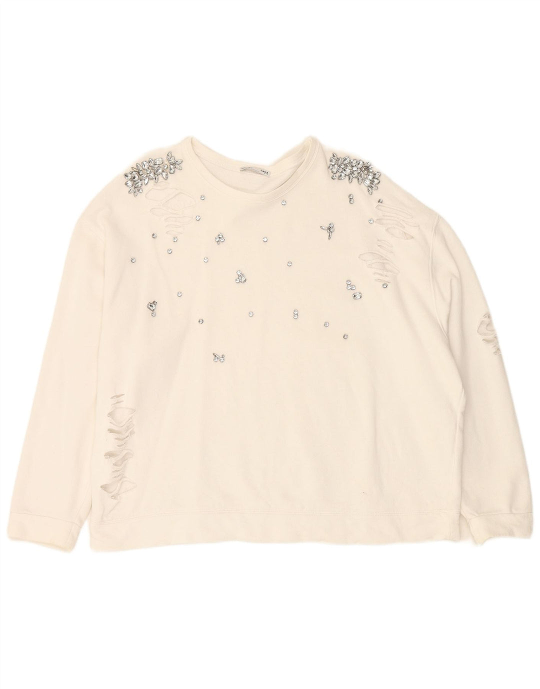 ZARA Womens Oversized Distressed Sweatshirt Jumper UK 14 Medium White