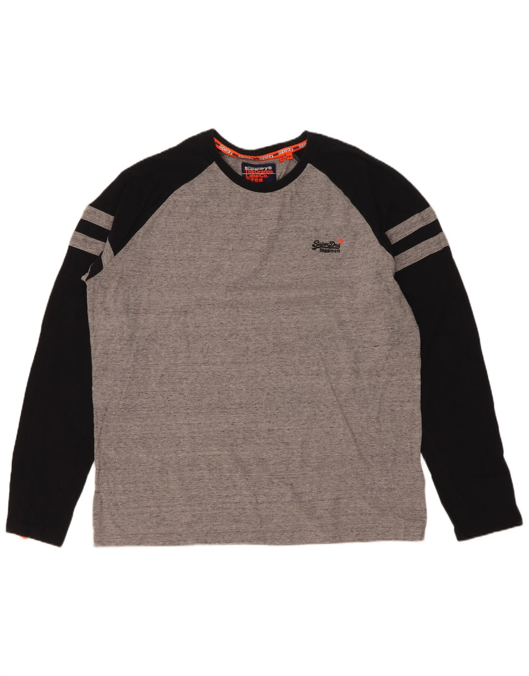 Мужской топ Superdry с длинным рукавом 2XL, серый хлопок с цветными блоками