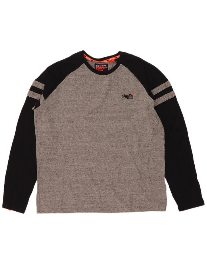 Мужской топ Superdry с длинным рукавом 2XL, серый хлопок с цветными блоками