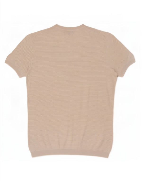 Мужской джемпер с круглым вырезом Massimo Dutti, большой бежевый, хлопковый, с короткими рукавами