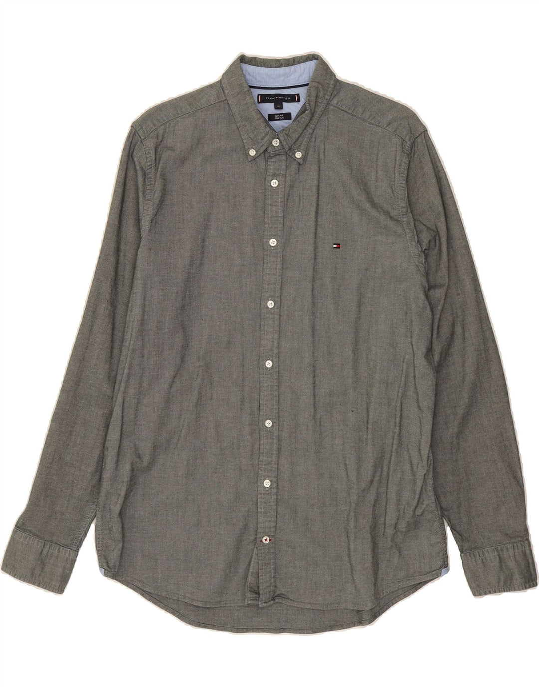 TOMMY HILFIGER Mens Slim Fit Shirt XL Grey Cotton Vintage Tommy Hilfiger and Second-Hand Tommy Hilfiger from Messina Hembry 
