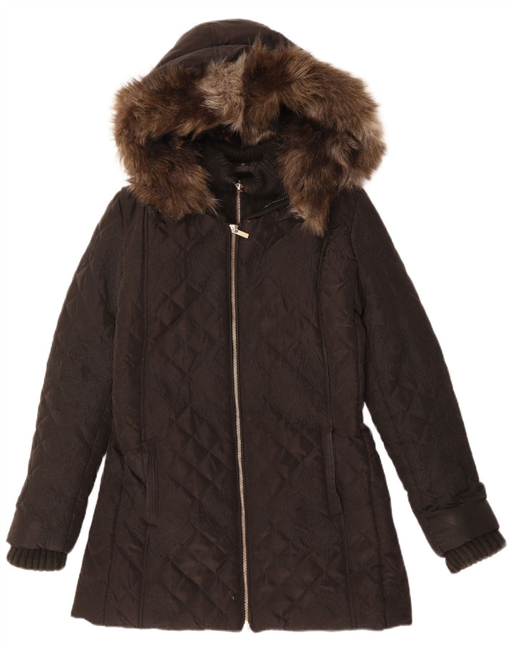 DESIGUAL Женская стеганая куртка с капюшоном EU 38 Средний Черный Пейсли