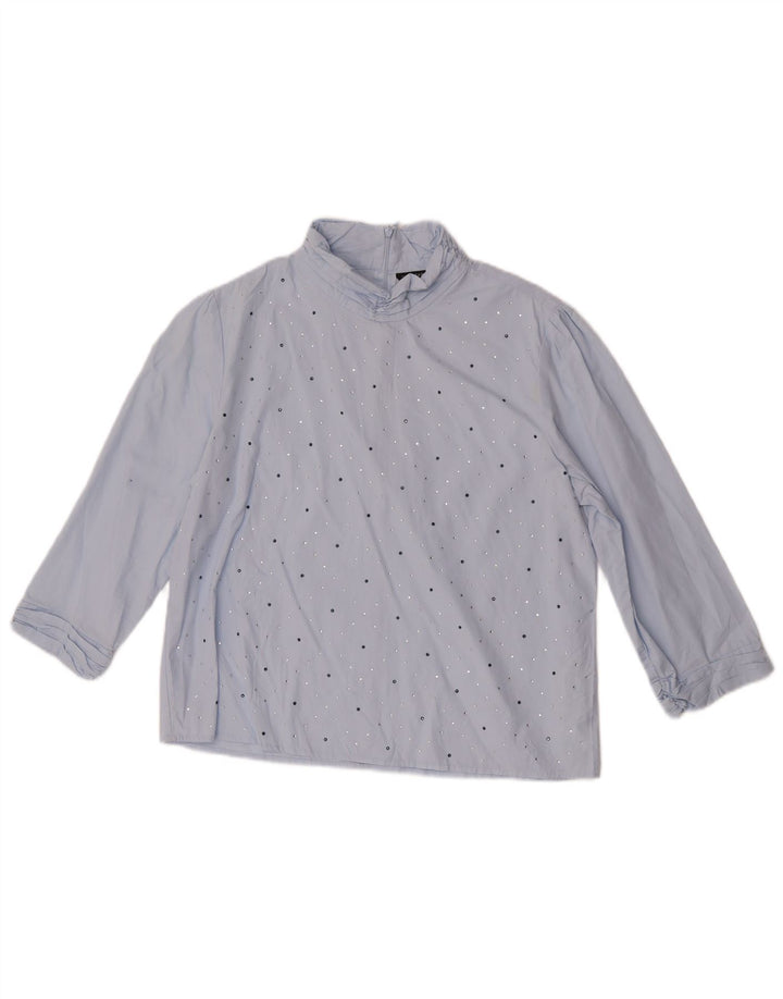 Женская блузка с рукавом 3/4 Zara, Великобритания 14, средний синий хлопок