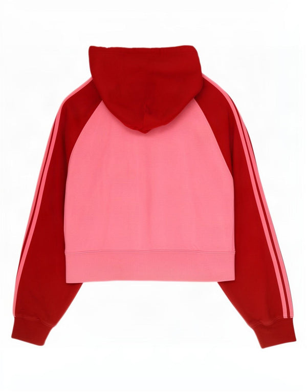 Женский укороченный джемпер с капюшоном Adidas Oversized UK 6 XS, розовый, хлопок с цветными блоками