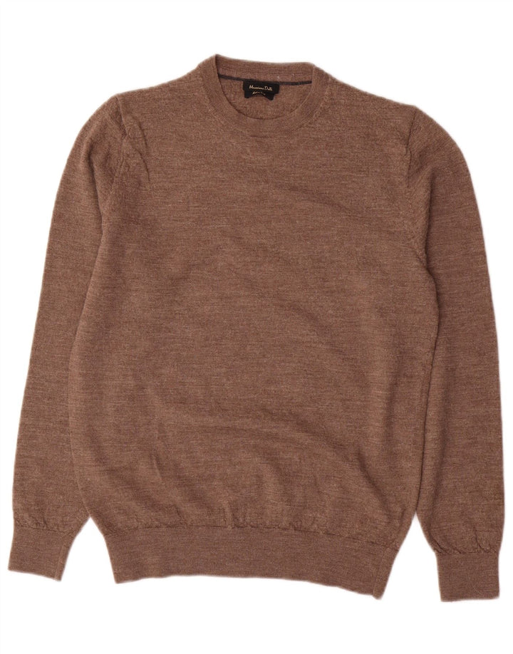 Женский джемпер с круглым вырезом Massimo Dutti, Великобритания 14, большой, коричневый, шерсть