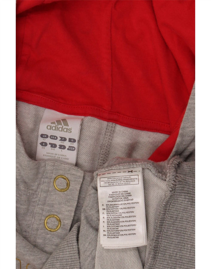 Женский джемпер с капюшоном Adidas с рисунком на пуговицах, Великобритания 12, средний серый хлопок