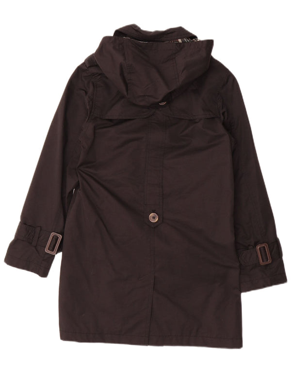 Zara Двубортное пальто с капюшоном для девочек 9-10 лет, черный хлопок