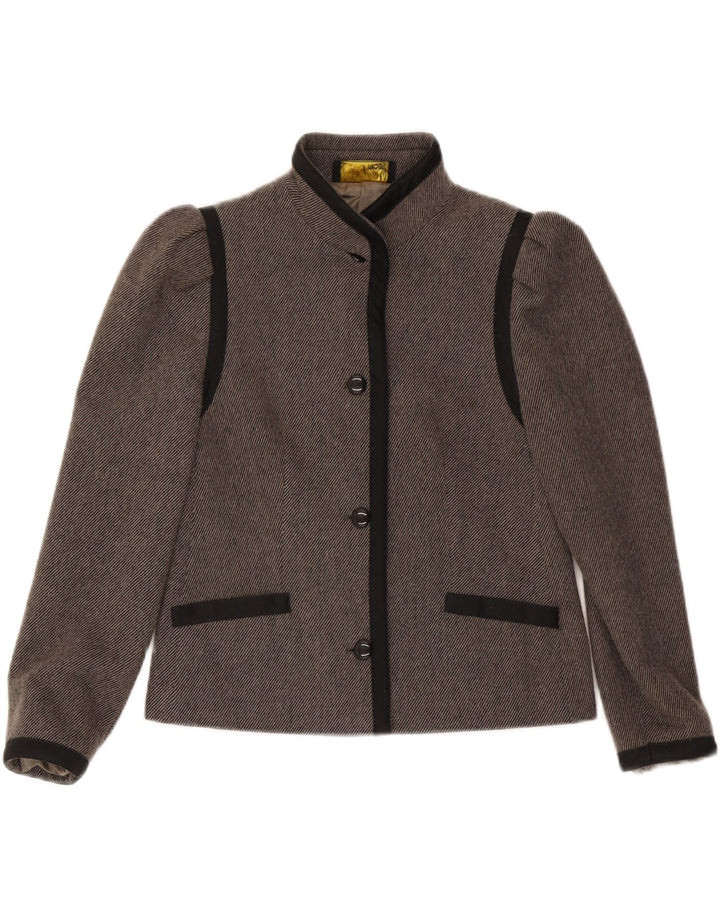 Винтажный женский пиджак на 4 пуговицах, Великобритания, 36, маленький серый цвет с цветными блоками