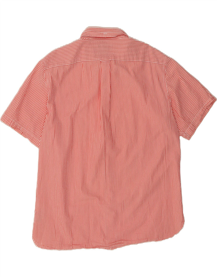 LANDS END Mens Short Sleeve Shirt Large Red Striped Cotton Vintage Lands End and Second-Hand Lands End from Messina Hembry 