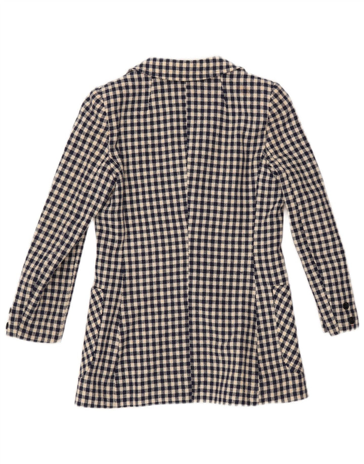 ВИНТАЖНЫЙ женский пиджак на 3 пуговицах, Великобритания, 10 маленьких размеров, темно-синий в клетку