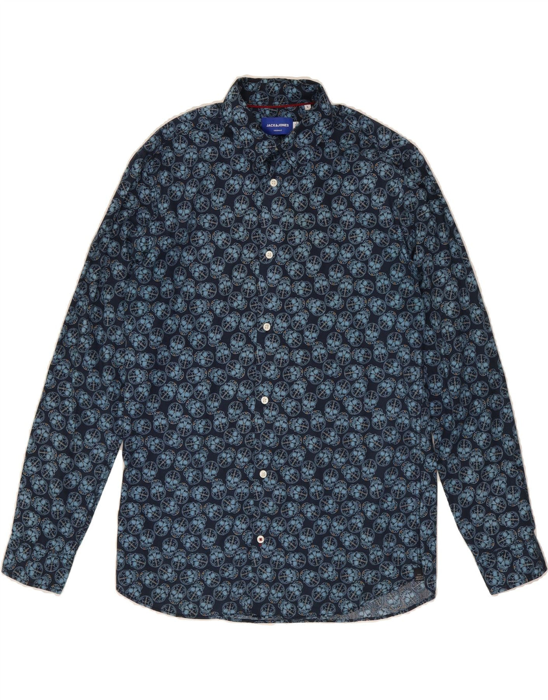 JACK & JONES Mens Graphic Shirt Large Navy Blue Cotton Vintage Jack & Jones and Second-Hand Jack & Jones from Messina Hembry 