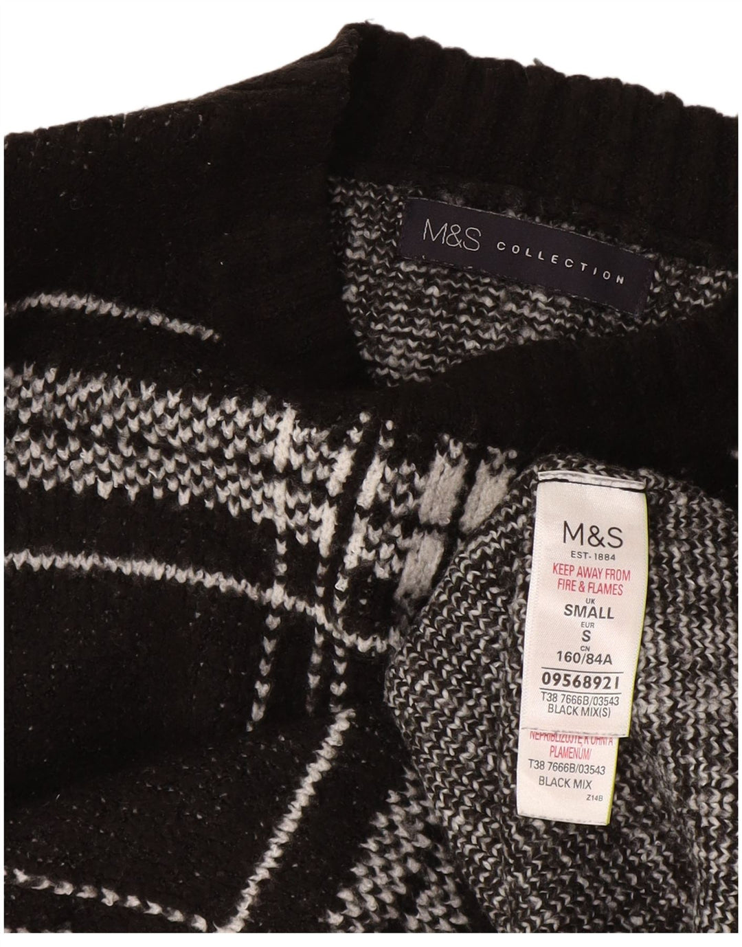 Женский джемпер с круглым вырезом Marks & Spencer UK 10, маленький черный в клетку