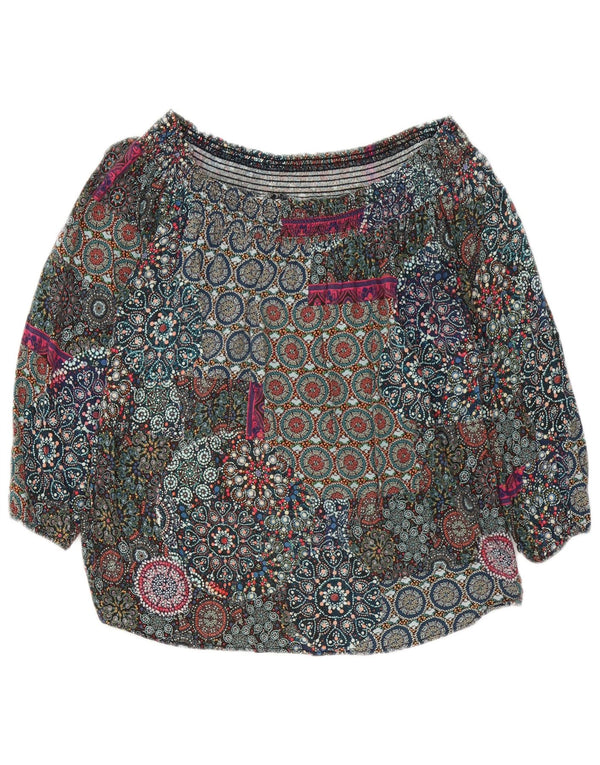 Женский топ с открытыми плечами с рукавом 3/4 Desigual UK 6 XS, разноцветный цветочный принт