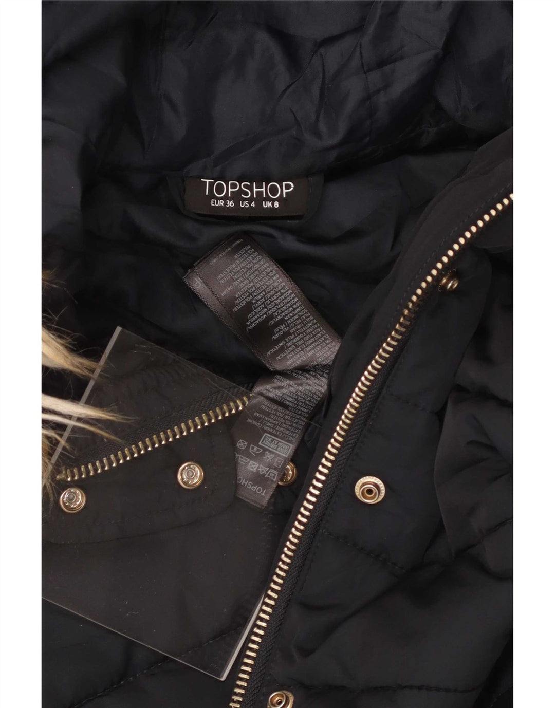 Женская стеганая куртка с капюшоном Topshop UK 8, маленький размер, темно-синий, полиэстер