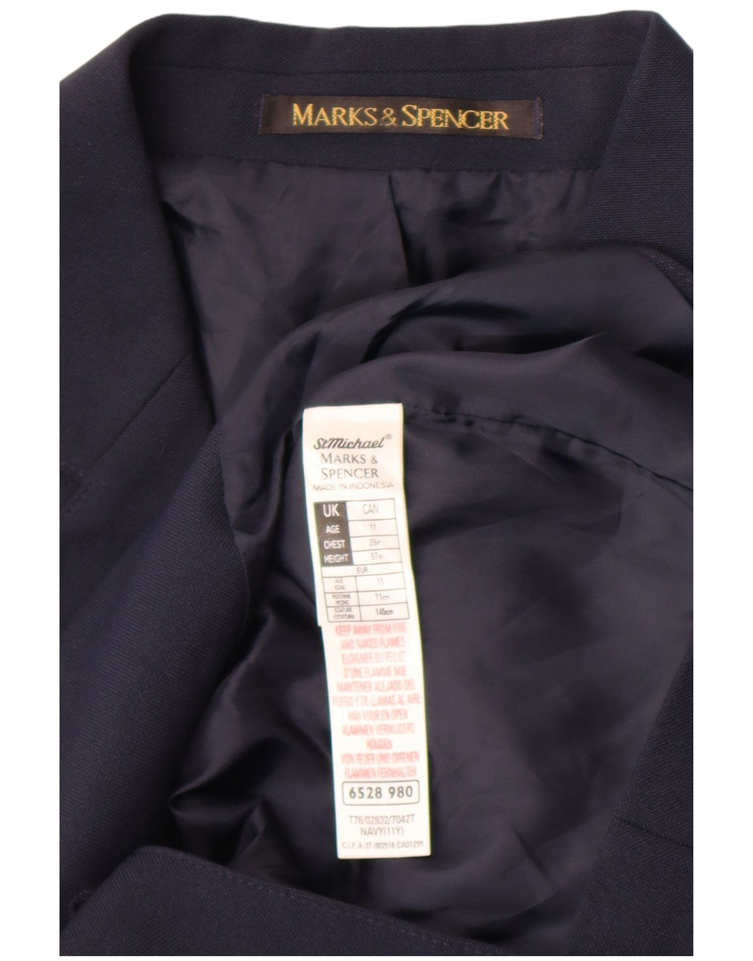 Пиджак на двух пуговицах Marks & Spencer для мальчиков 10–11 лет, темно-синий полиэстер