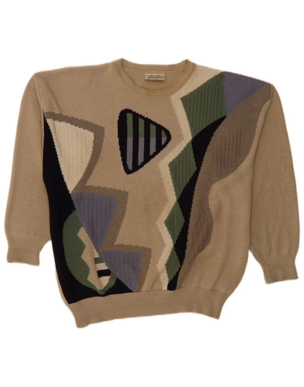 Мужской свитер Monello с круглым вырезом IT 50, средний бежевый, хлопок с геометрическим рисунком