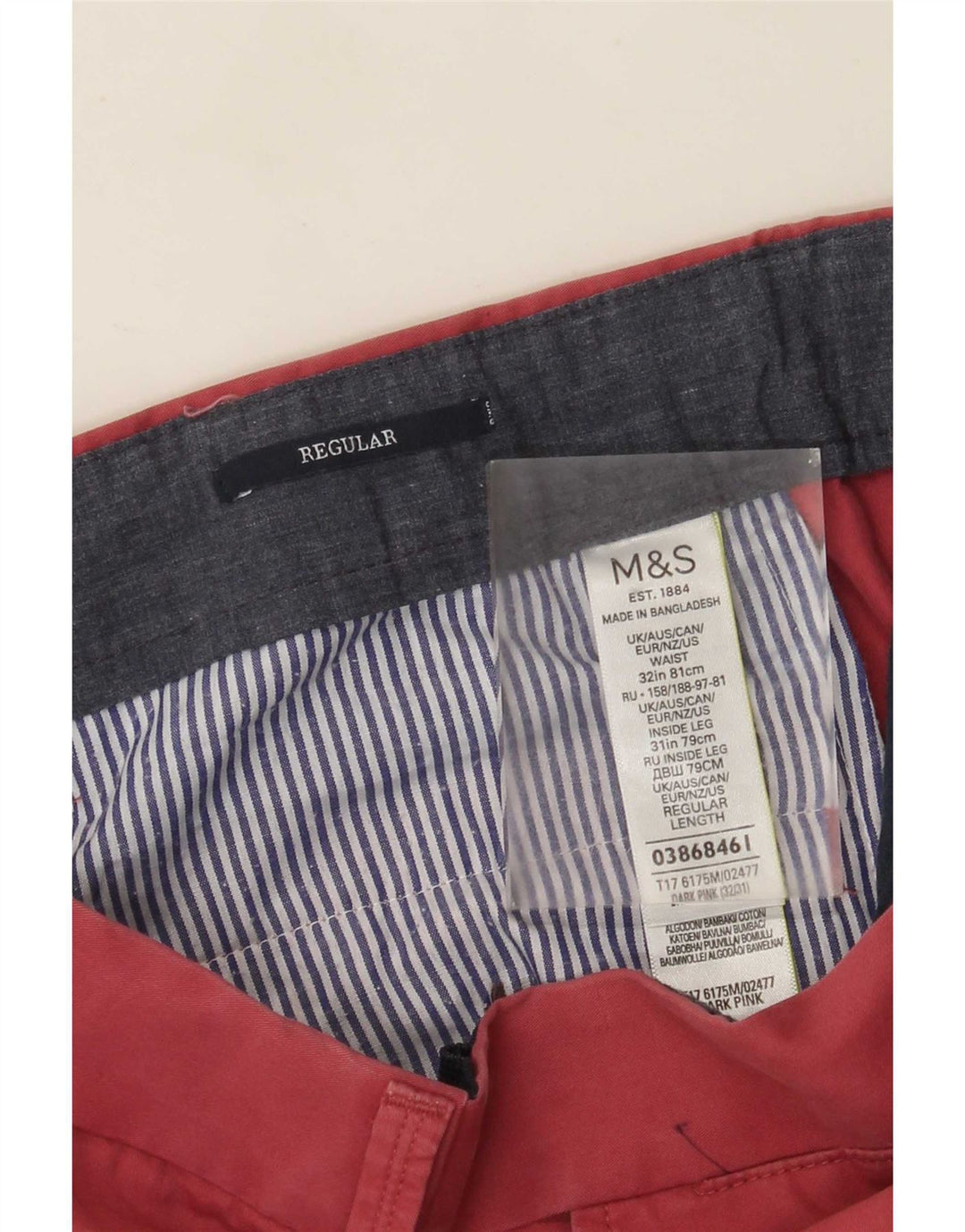 Мужские прямые классические брюки Marks & Spencer W32 L28, розовый хлопок