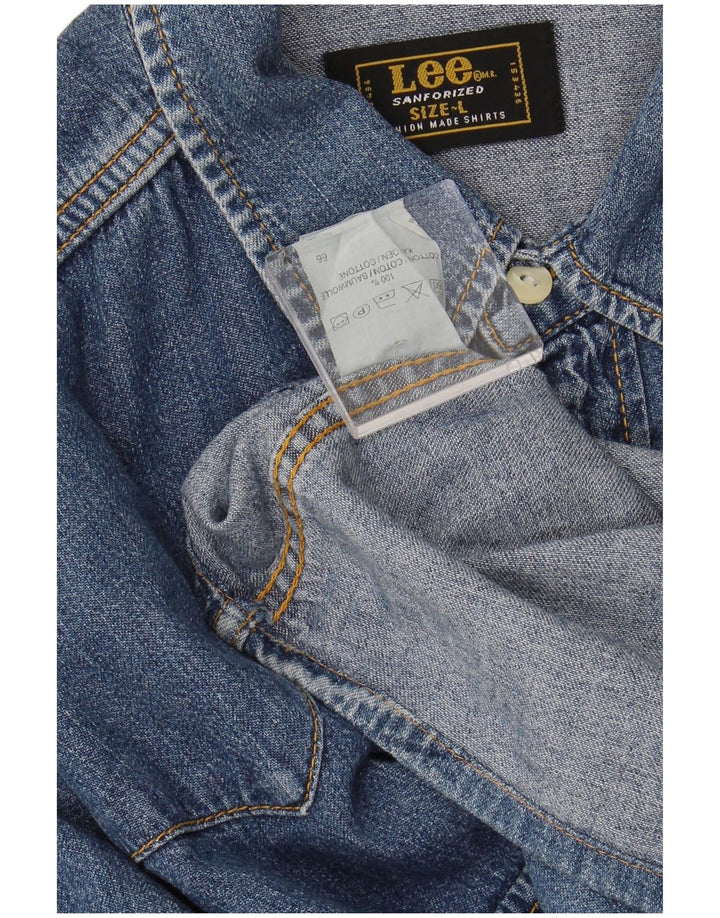 Мужская джинсовая рубашка LEE, большая синяя хлопковая ткань