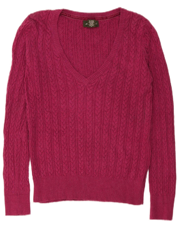 Eddie Bauer Womens V-Neck Jumper Sweater UK 14 Medium Pink Cotton