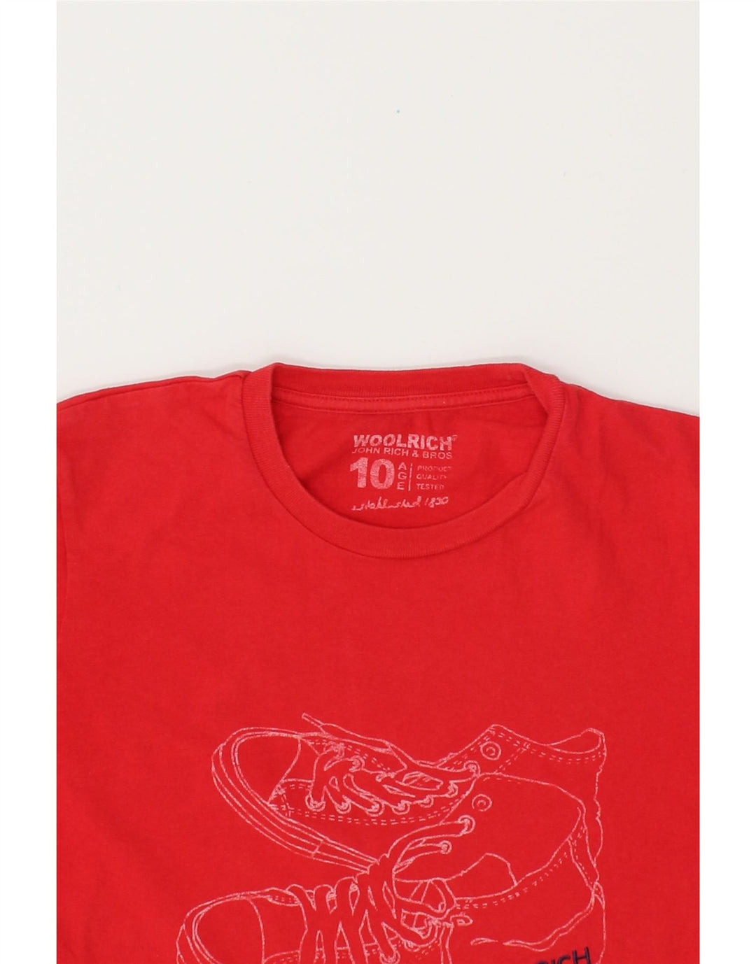 WOOLRICH Boys Graphic T-Shirt Top 9-10 Years Red Vintage Woolrich and Second-Hand Woolrich from Messina Hembry 