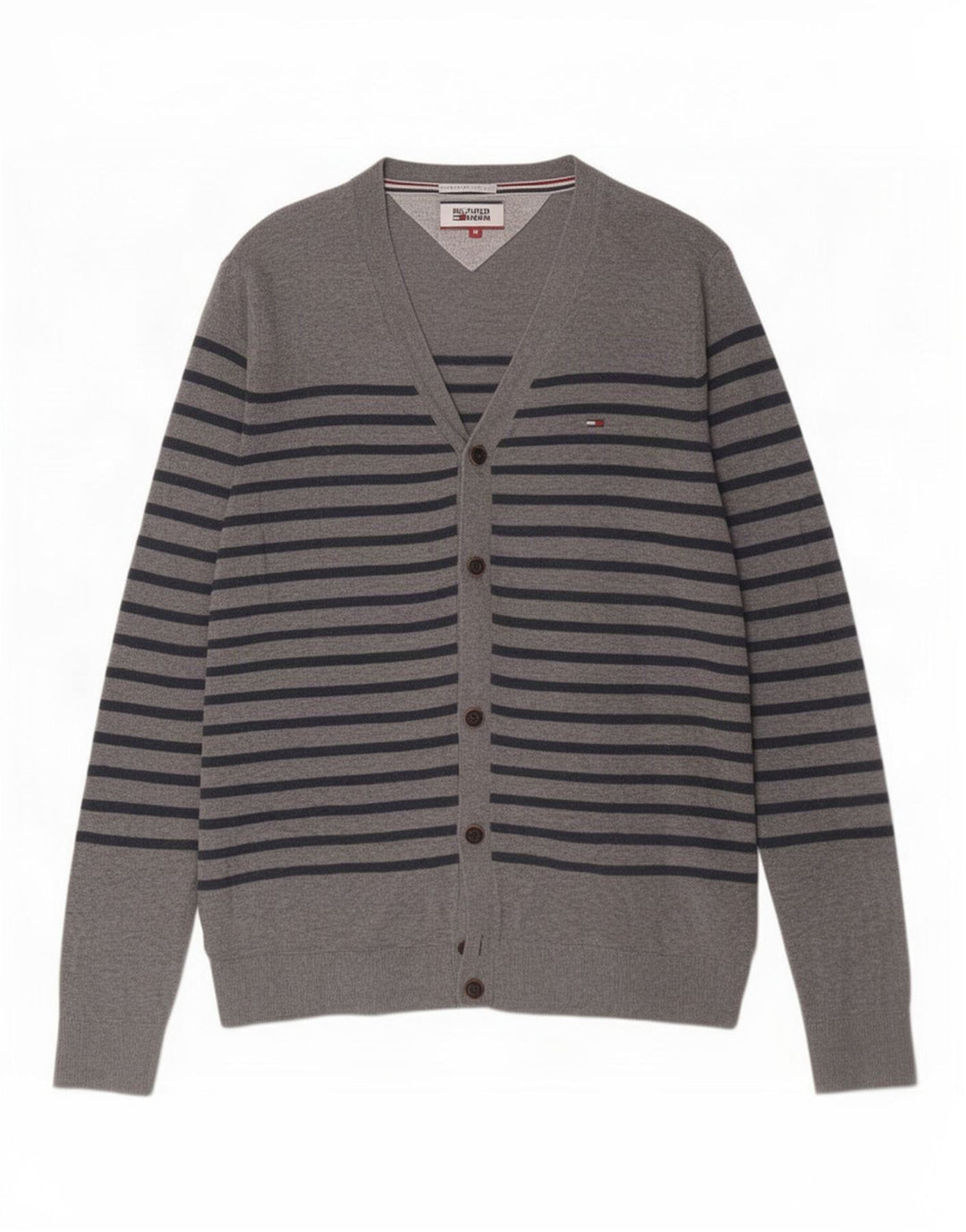 Мужской кардиган Tommy Hilfiger, хлопковый свитер в серую полоску среднего размера