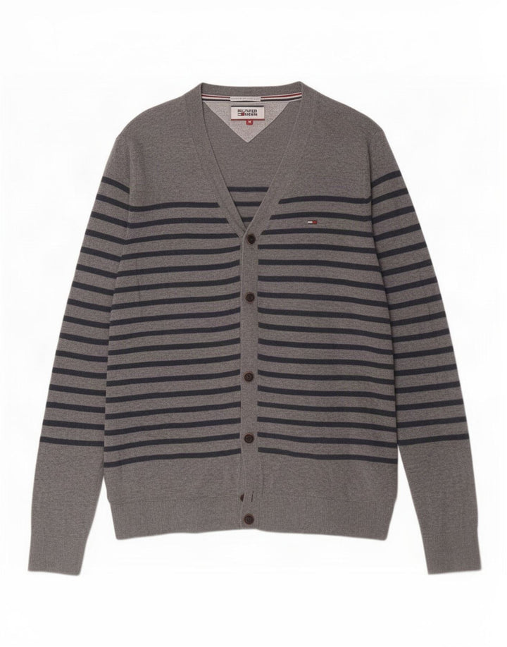 Мужской кардиган Tommy Hilfiger, хлопковый свитер в серую полоску среднего размера