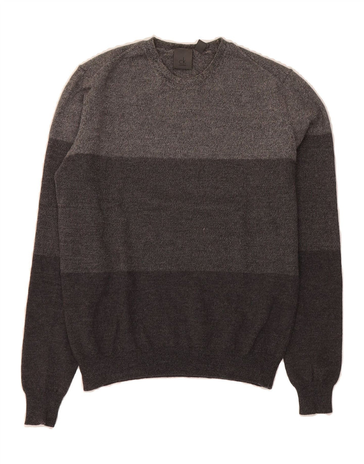 CALVIN KLEIN Mens Crew Neck Jumper Sweater IT 48 Medium Grey Colourblock Vintage Calvin Klein and Second-Hand Calvin Klein from Messina Hembry 