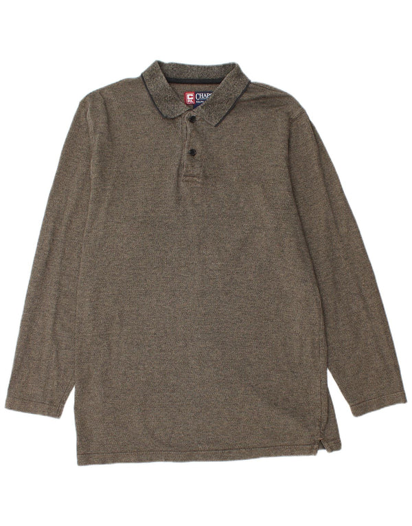 Chaps Ralph Lauren Mens Long Sleeve Polo Shirt Medium Grey Flecked Cotton