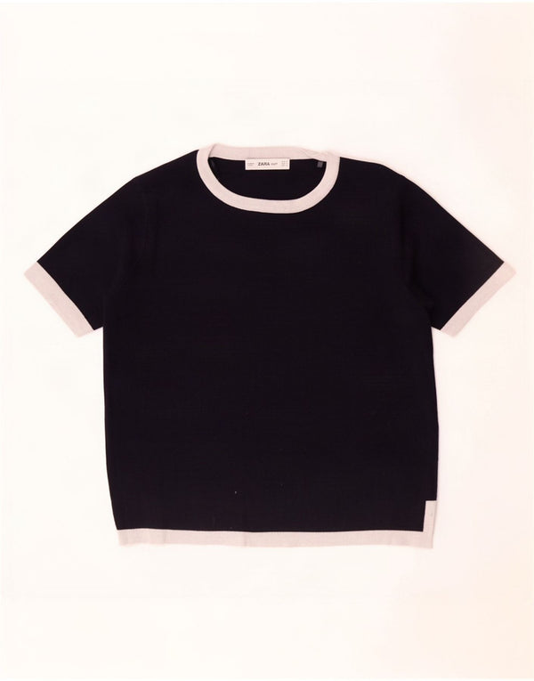 Женская укороченная футболка Zara Top UK 10, маленькая, черная, вискоза с цветными блоками