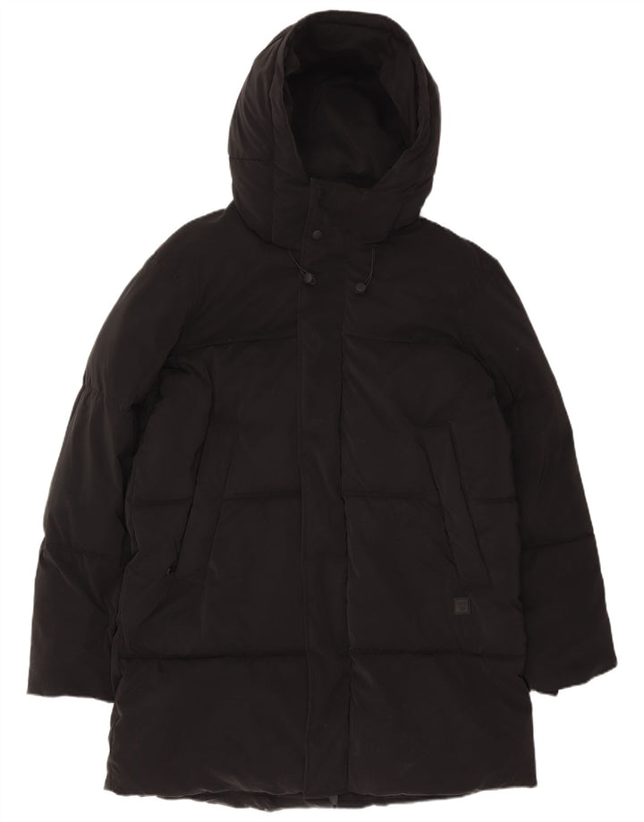 Мужское стеганое пальто с капюшоном Zara UK 38, средний черный