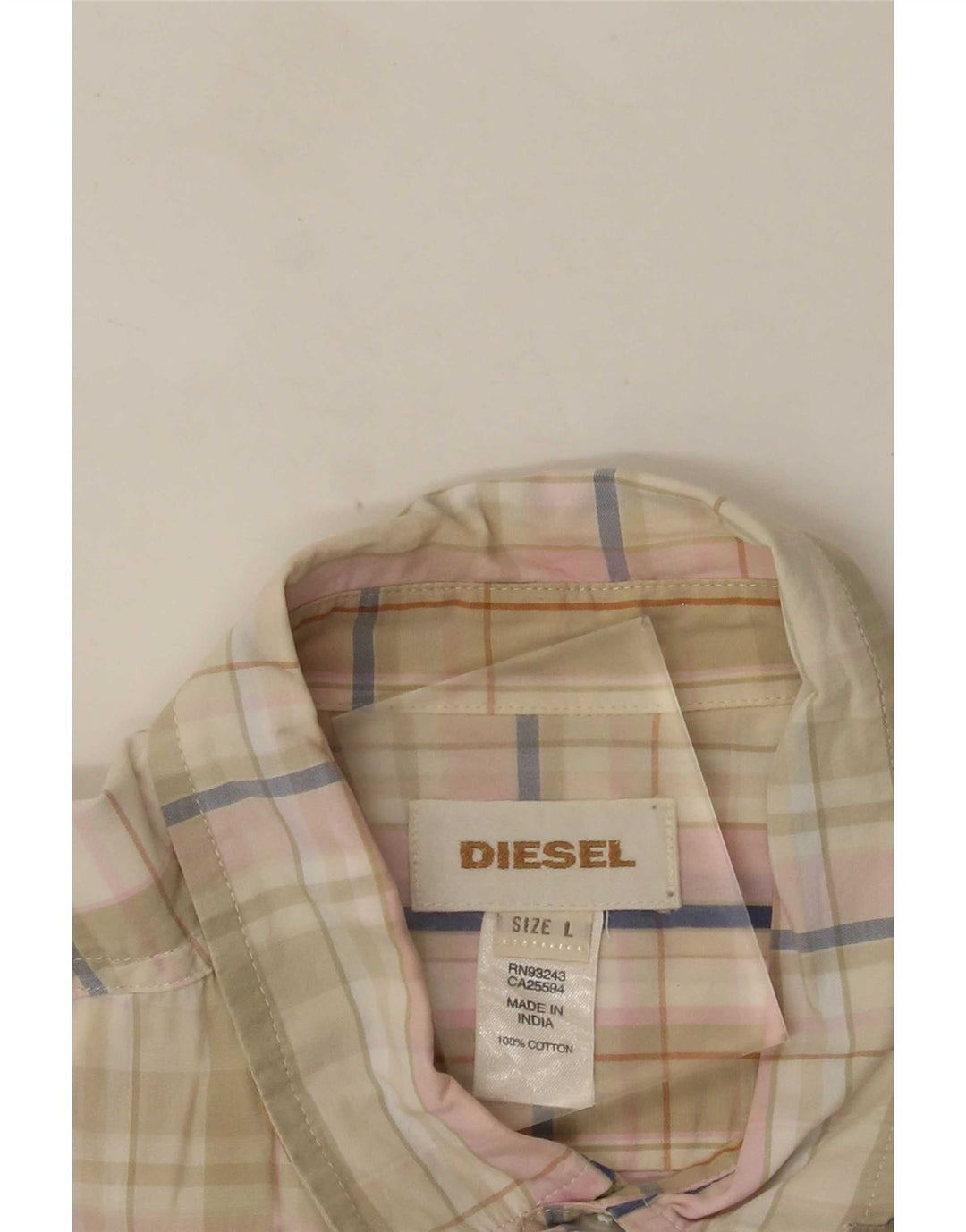 Мужская рубашка с коротким рукавом Diesel, большая бежевая клетка, хлопок