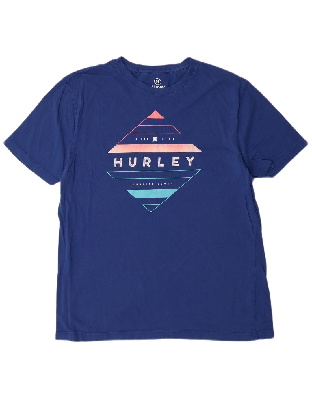 Мужская футболка с рисунком Hurley, хлопковый топ среднего синего цвета
