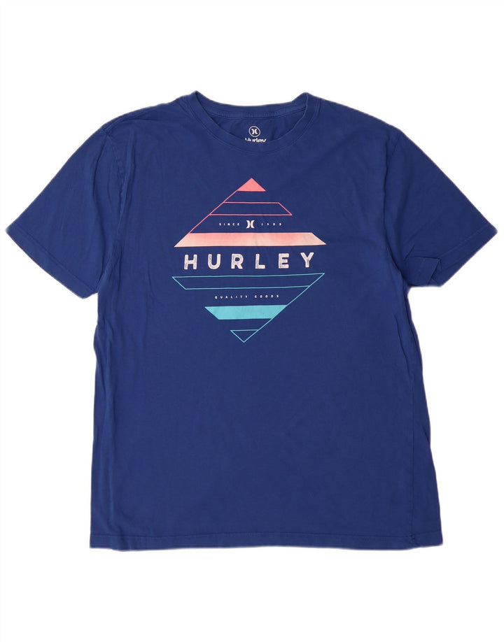Мужская футболка с рисунком Hurley, хлопковый топ среднего синего цвета