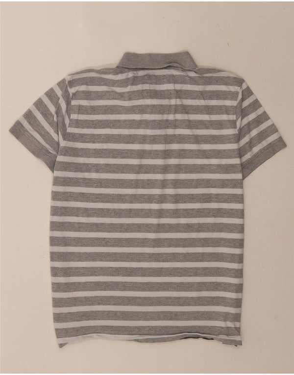 Crew Clothing Мужская рубашка поло с коротким рукавом XL, серая полосатая хлопковая ткань