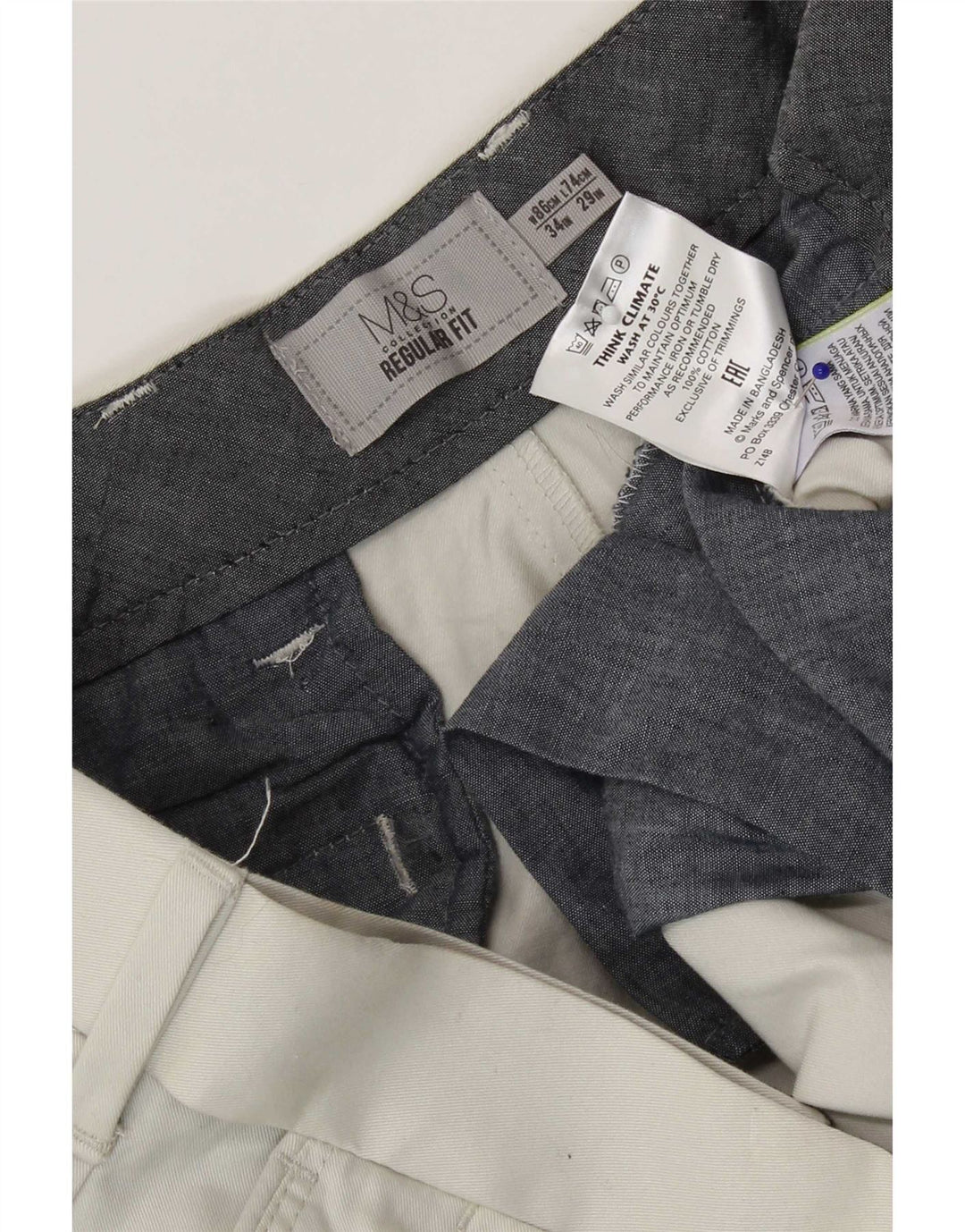 Мужские брюки-чиносы Marks & Spencer стандартного кроя W34 L29, белый хлопок
