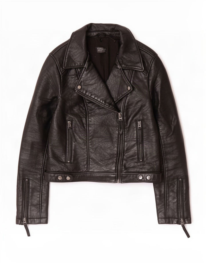 Женская кожаная косуха Topshop UK 12, средний черный