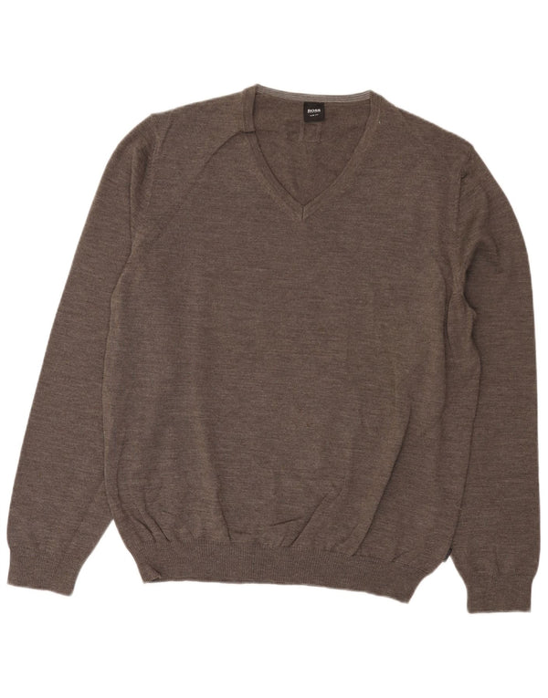 Мужской приталенный джемпер с v-образным вырезом HUGO BOSS 3XL, серая шерсть