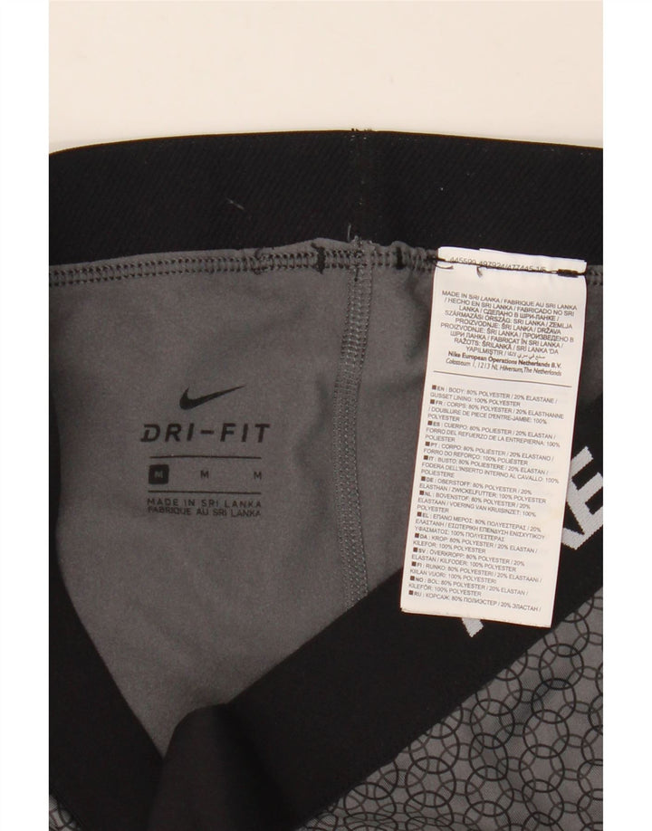 Женские леггинсы с рисунком Nike Dri Fit UK 12, полиэстер среднего серого цвета с геометрическим рисунком