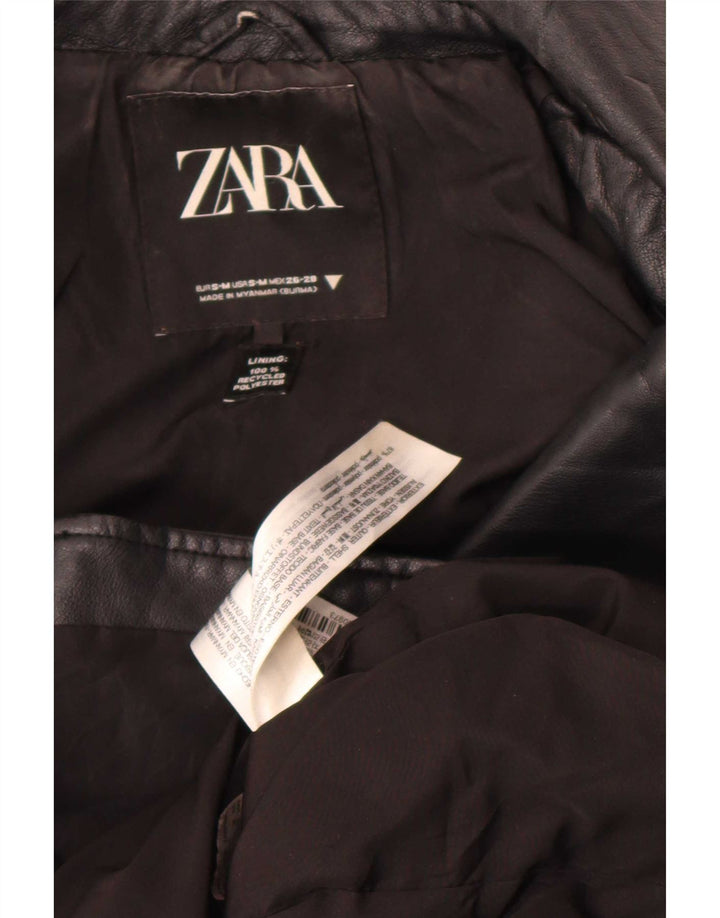 Женская байкерская куртка из искусственной кожи Zara UK 10, маленький размер, черный полиэстер