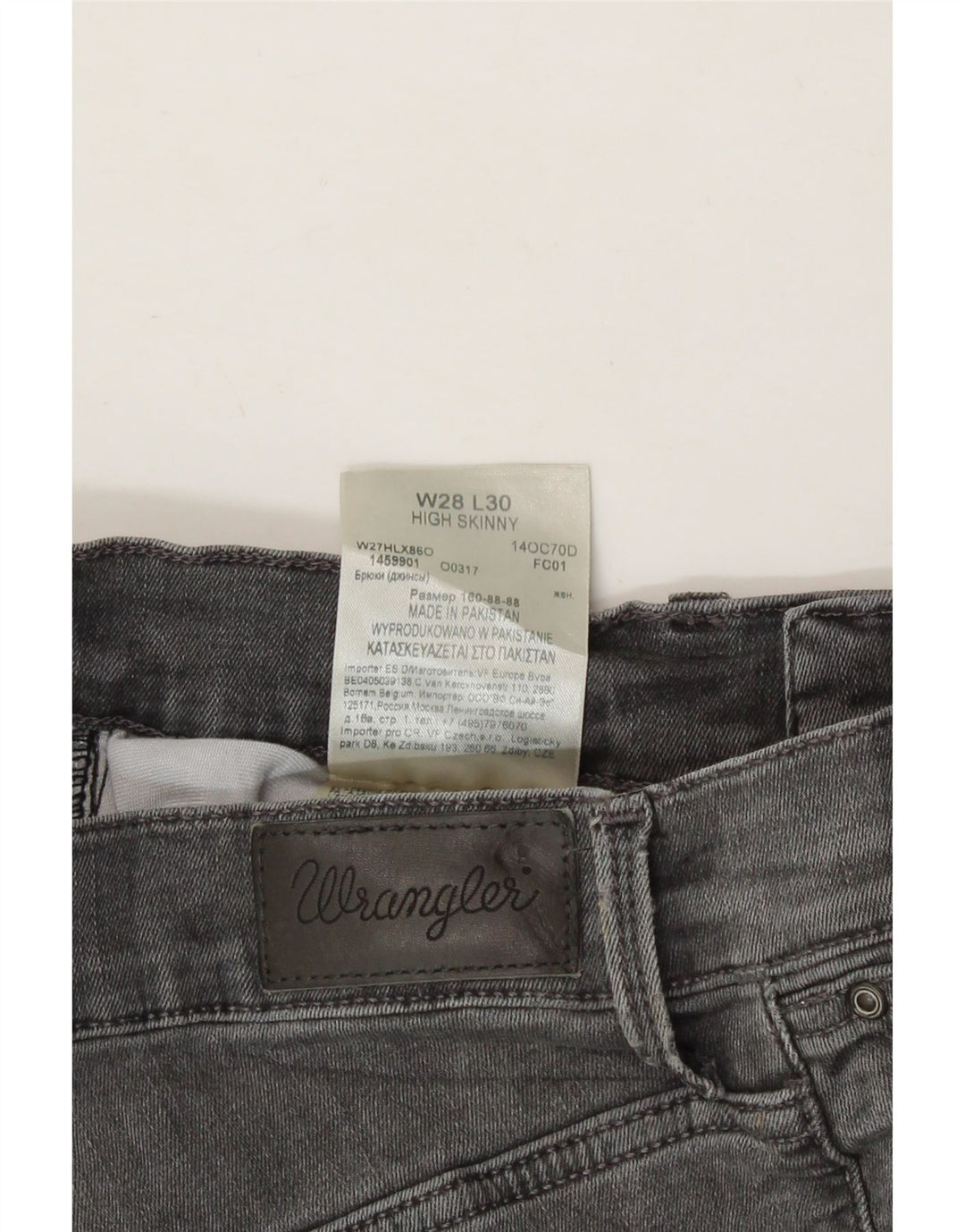 WRANGLER Womens High Rise Skinny Jeans W28 L30 Grey Polyester Vintage Wrangler and Second-Hand Wrangler from Messina Hembry 
